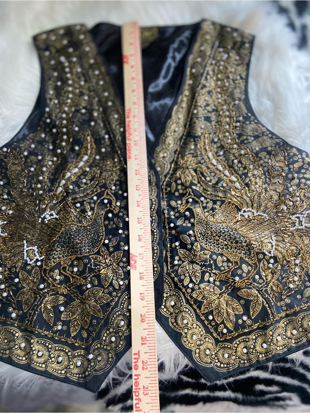 VTG Black Vest Heavy Gold Embroidered Beadwork Womens L Festival Statement Event - Picture 6 of 11